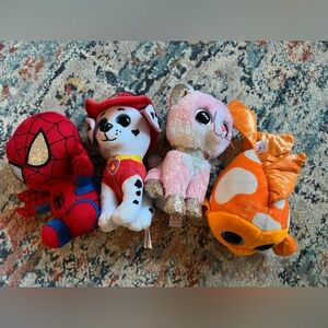 Ty Stuffed Animals Set - Red Spider, White Dog, Pink Cat, Orange Fish